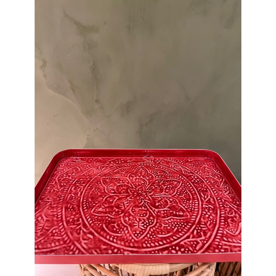 S/2 TRAY W/ LOVE EDGE كسسوارات منزليه RED