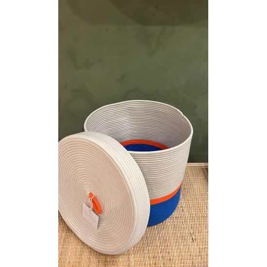 Lidded Cylinder  XL Ocean Blue & Neon Orange Poly