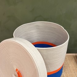 Lidded Cylinder  XL Ocean Blue & Neon Orange Poly