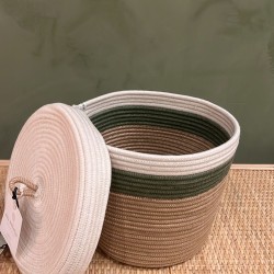 Lidded Cylinder XL Ivory , Olive & Sand Poly