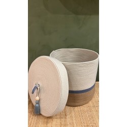 Lidded Cylinder  XL Ivory , Blue Grey & Sand Poly