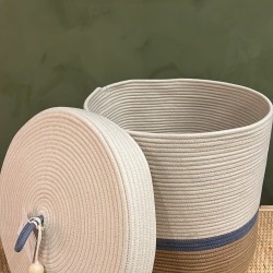 Lidded Cylinder  XL Ivory , Blue Grey & Sand Poly