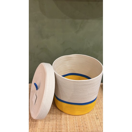 Lidded Cylinder XL  Yellow & Ocean blue Liquorice