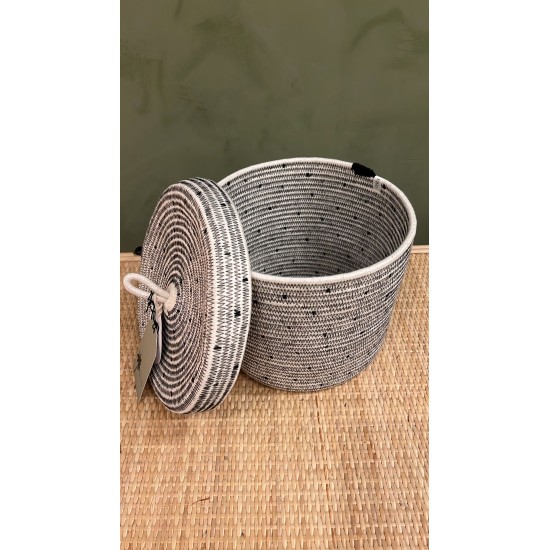 Lidded Cylinder  XL Black polka dot