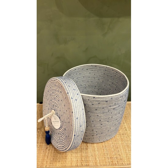 Lidded Cylinder  XL Blue polka dot