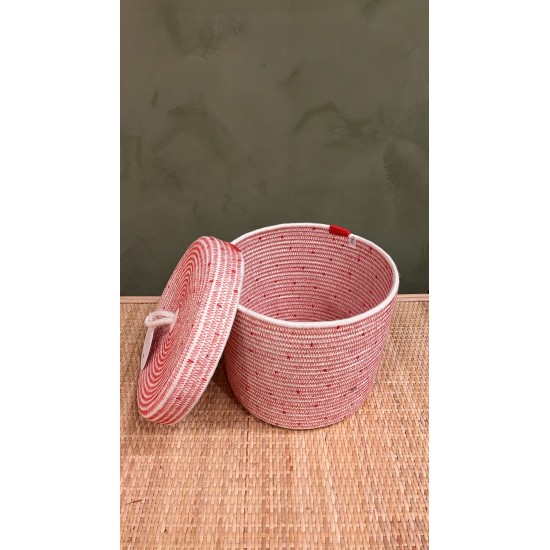 Lidded Cylinder XL Red polka dot