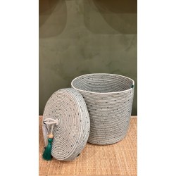 Lidded Cylinder XL Green polka dot