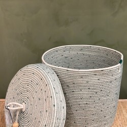 Lidded Cylinder XL Green polka dot