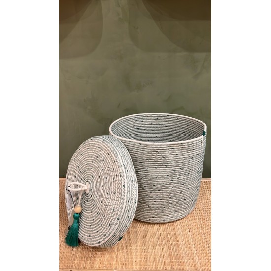 Lidded Cylinder XL Green polka dot