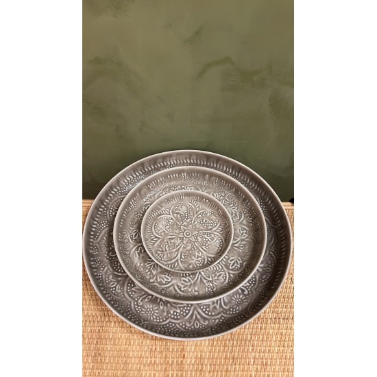High round tray grey S/3 mandala اكسسوارات منزليه