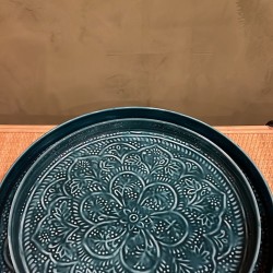 Round tray dark cyan S/2 mandala اكسسوارات منزليه