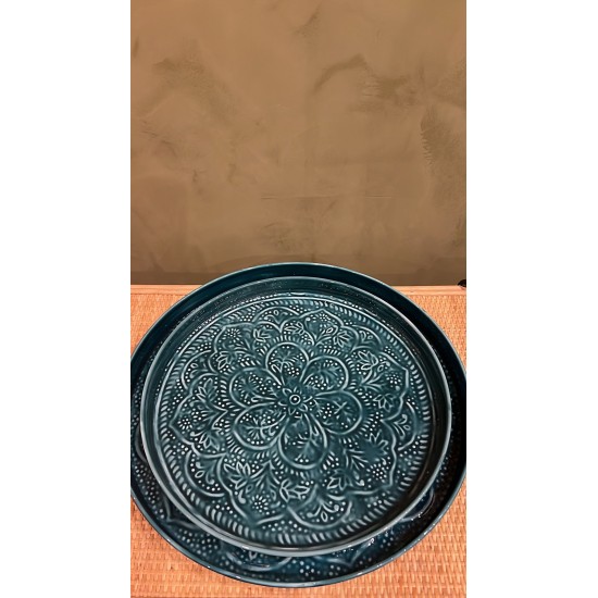 Round tray dark cyan S/2 mandala اكسسوارات منزليه