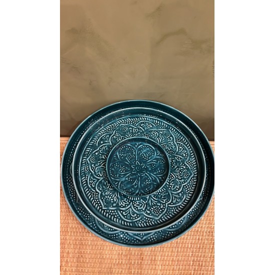 Round tray dark cyan S/3 mandala اكسسوارات منزليه