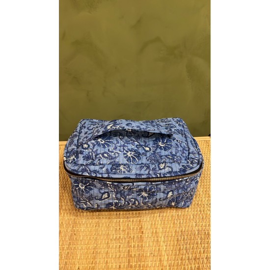 Blue, Dark Blue Flowers Square Vanity Bag اكسسوارات