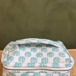 White, Green Elephants Square Vanity Bag اكسسوارات