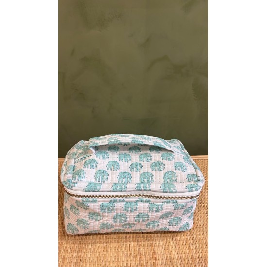 White, Green Elephants Square Vanity Bag اكسسوارات