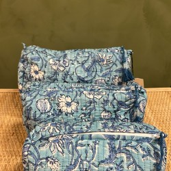 Turquoise,Blue Flowers Toiletry Bags S/3 اكسسوارات