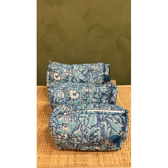 Turquoise,Blue Flowers Toiletry Bags S/3 اكسسوارات