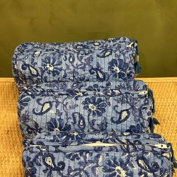 Blue, Dark Blue Flowers Toiletry Bags S/3 اكسسوارات