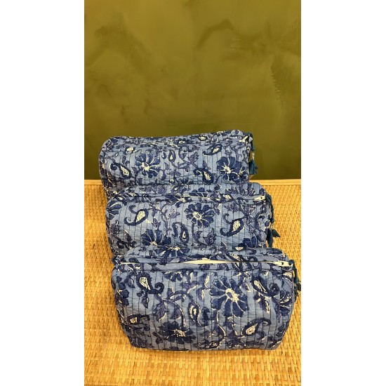 Blue, Dark Blue Flowers Toiletry Bags S/3 اكسسوارات
